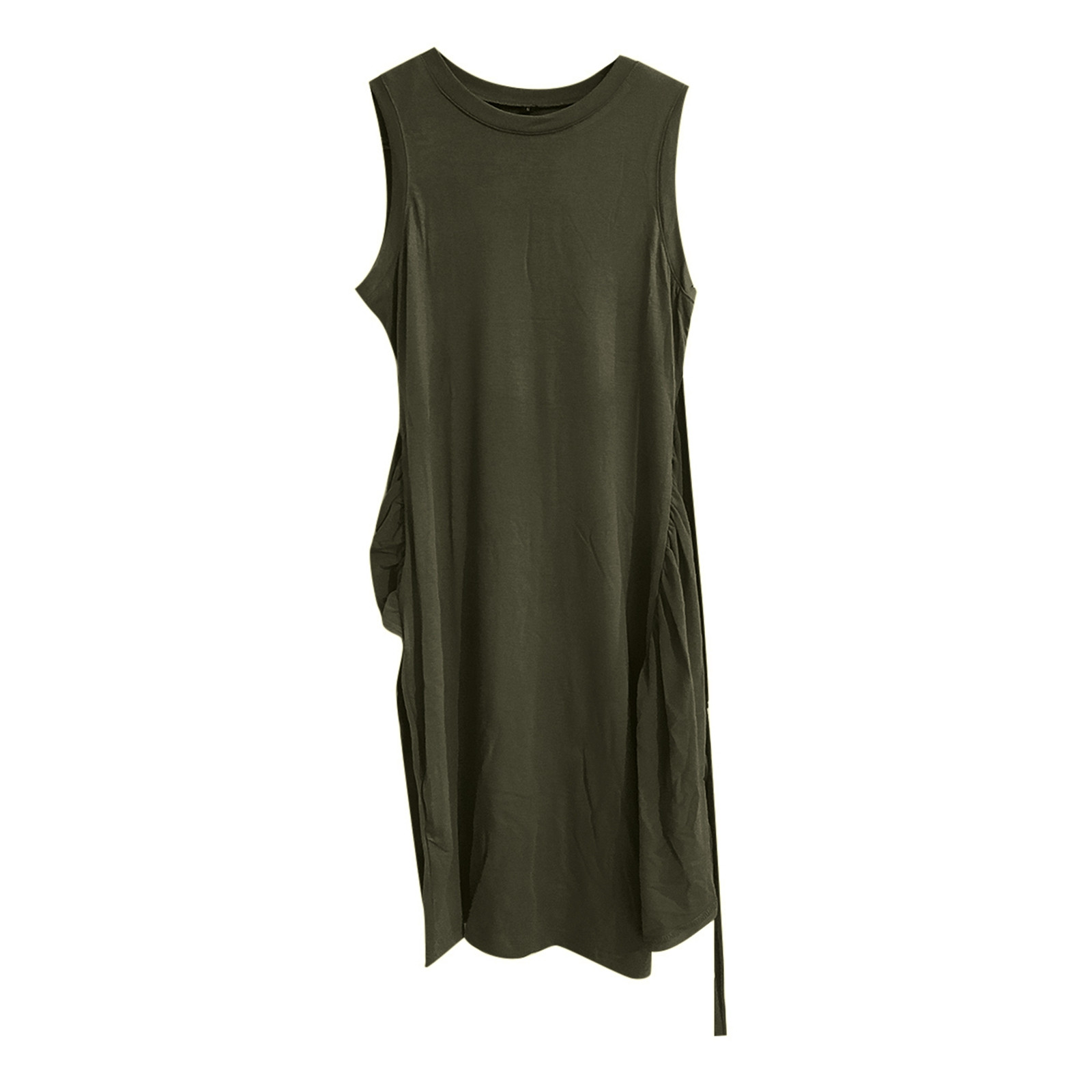 thumbnail image 5 of Vestido corto de manga corta con nudo en la cintura para mujer - Mezcla de lino ligera, corte ajustado para el verano, atuendo informal versátil, tallas S-XL, 5 of 5
